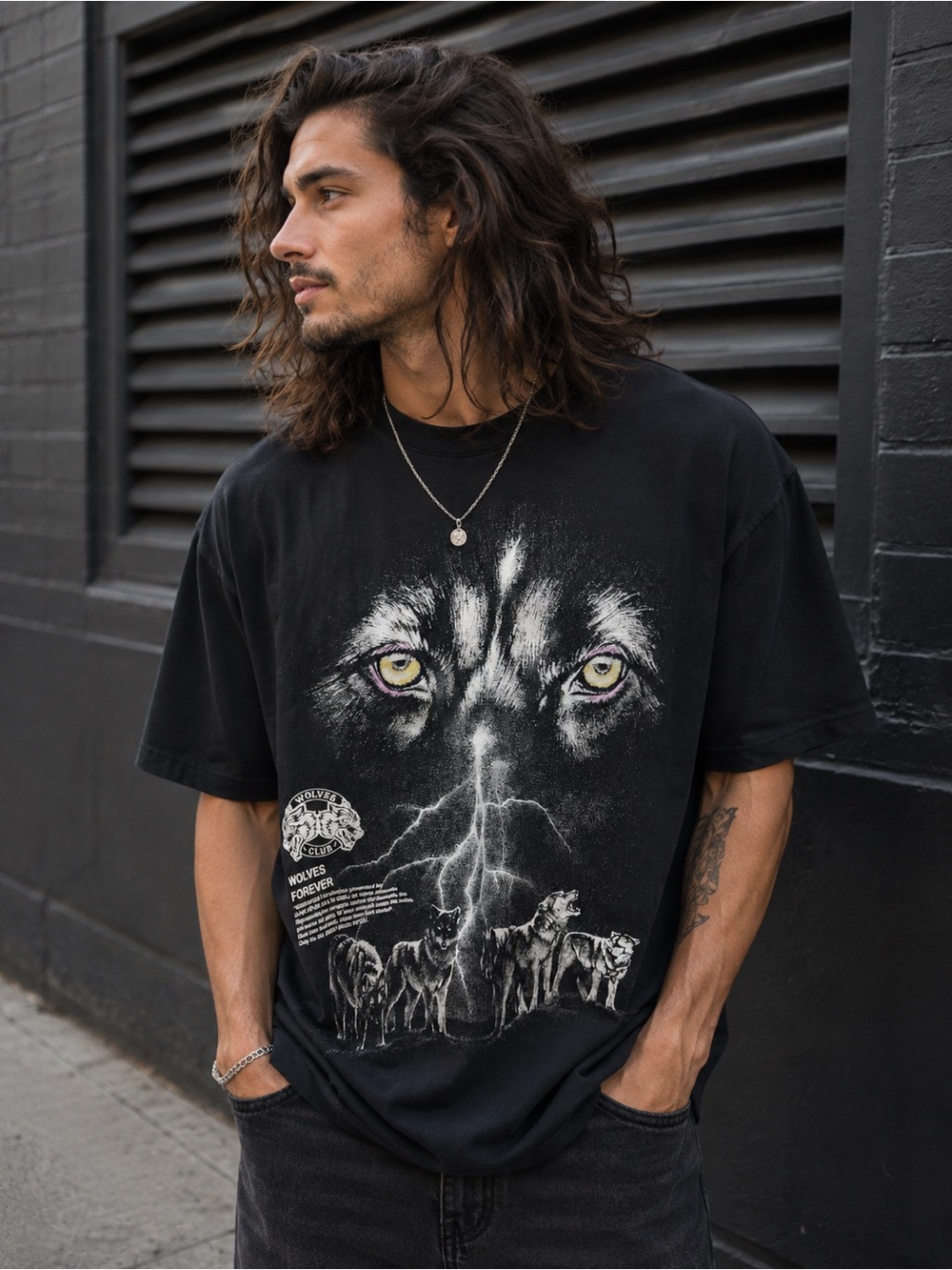 Darc Sport NWT Black Graphic Wolf Print Men's Tee